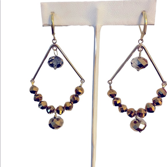 HAND CRAFTED Golden Trapeze Pierced Earrings Statement Earrings Bohemian - Picture 1 of 11